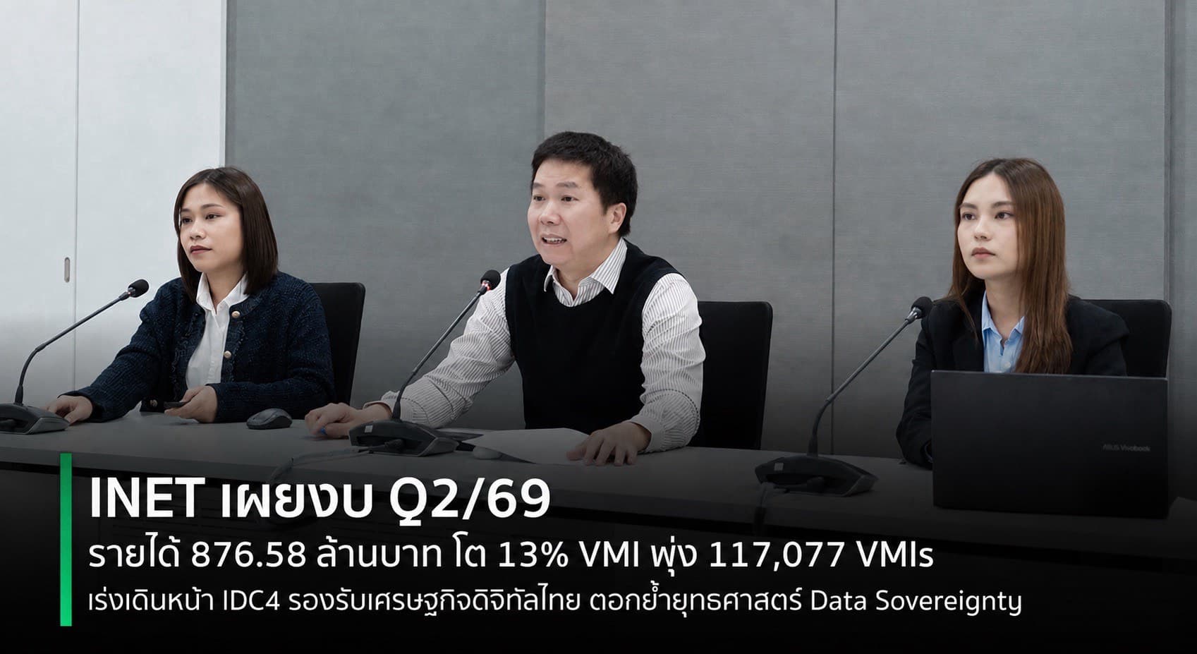 INET เผยงบ Q2/69 รายได้ 876.58 ล้านบาท โต 13% VMI พุ่ง 117,077 VMIs
เร่งเดินหน้า IDC4 รองรับเศรษฐกิจดิจิทัลไทย ตอกย้ำยุทธศาสตร์ Data Sovereignty 